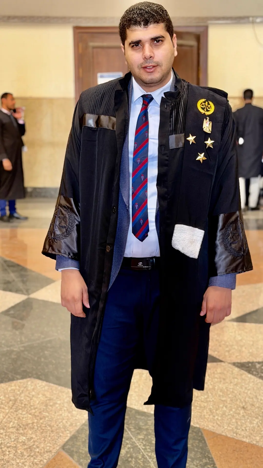 Mohamed Ashraf Hosny, Egyptian lawyer, in official advocate robe at court in Cairo